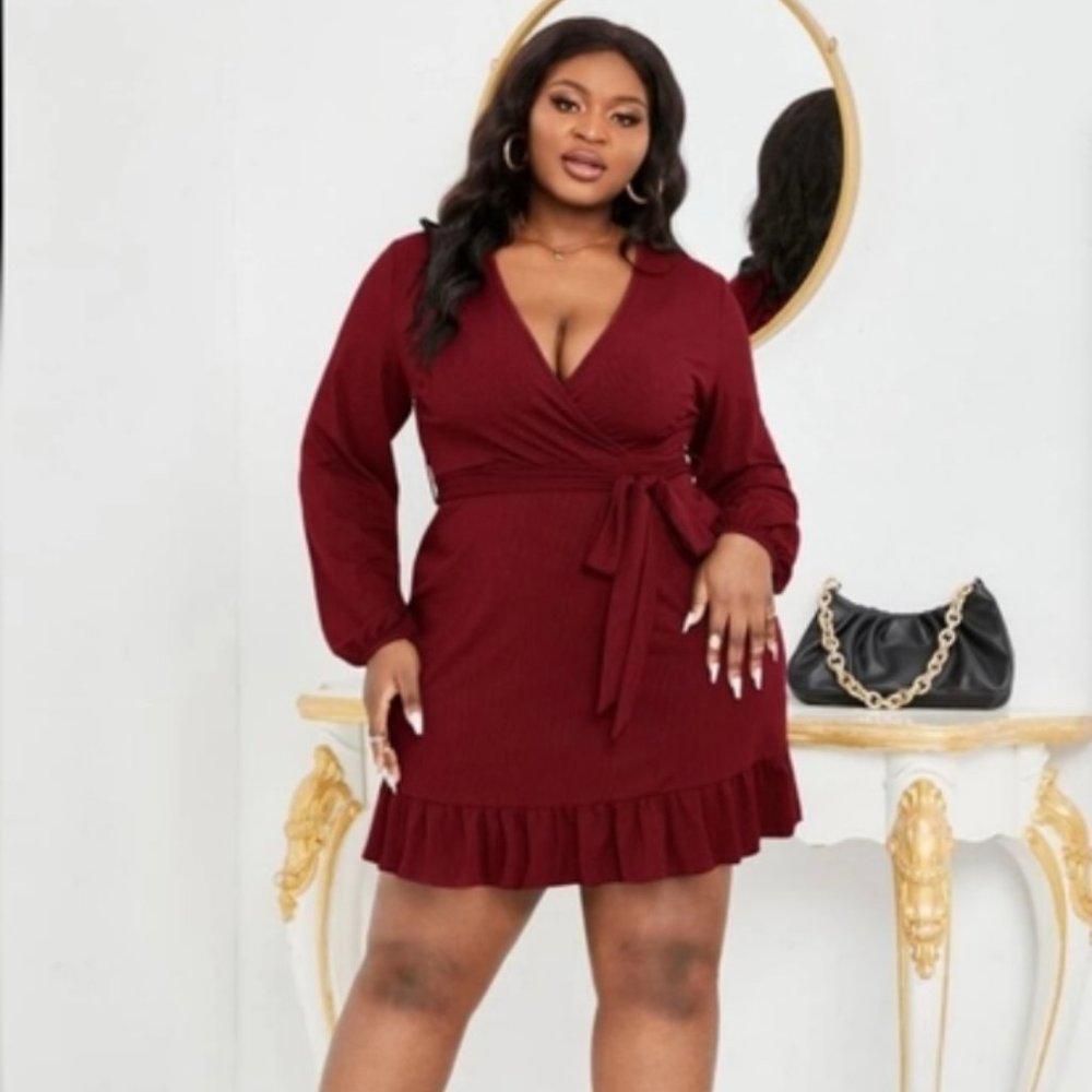 SHEIN Red Belted Dress